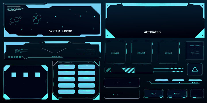 Futuristic user interface elements with glowing neon blue accents