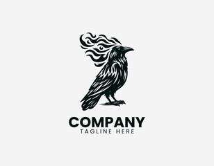 Obraz premium Flaming crow standing black vector illustration