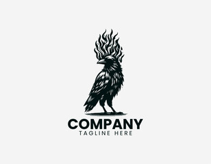 Obraz premium Flaming crow standing black vector illustration