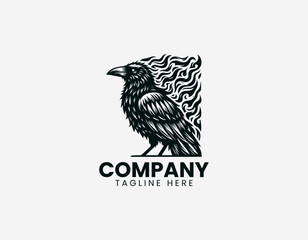 Obraz premium Flaming crow standing black vector illustration