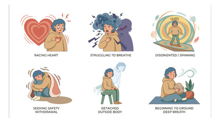 Fototapeta premium Illustrations Depicting Mental Health Wellness Through Anxiety Support, Stress Coping, Therapy Recovery, and Healing