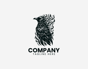 Obraz premium Flaming crow standing black vector illustration