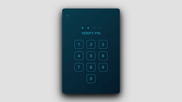 Advanced digital keypad for verify pin screen with teal neon glowing buttons and interactive input feedback for secure mobile application authentication 4K UHD