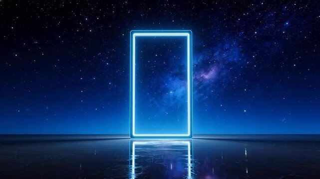 Neon portal in starry night