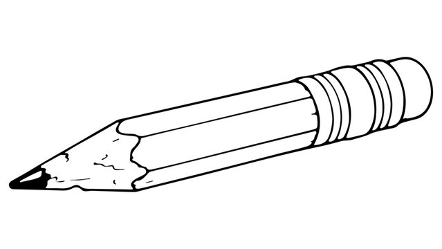 short pencil with eraser and sketchy tip illustration line art stationery school office supply icon