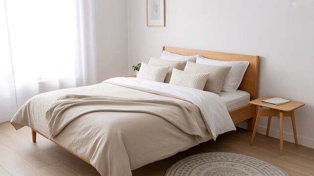 Minimal bedroom interior with a neutral palette and simplicity