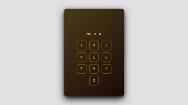 Luxury gold glowing numeric keypad for pin code entry screen with vertical line indicators for high end banking or mobile application secure login 4K UHD