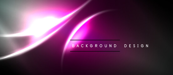 Obraz premium Abstract pink, purple light streaks over black background. Modern design elements create dynamic visual impact. Simple text labels bottom center.