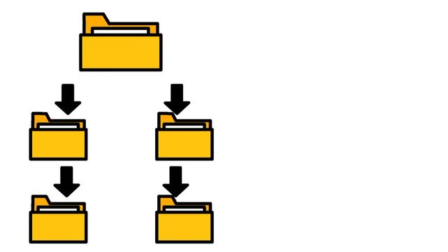 Animation of folder hierarchy structure, document management system. Digital archive and file organization symbol.