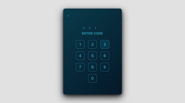 Minimalist enter code screen with cyan glowing numeric keypad and vertical line input indicators for secure mobile application login and verification 4K UHD