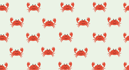 Simple and cute seamless pattern of red cartoon crabs on a light greyish background for kids nursery themes. © Kana
