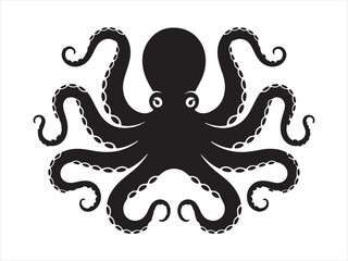 Black silhouette of an octopus isolated vector illustration, sea creature marine animal design © Chan