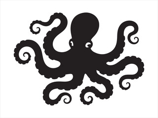 Black silhouette of an octopus isolated vector illustration, sea creature marine animal design © Chan