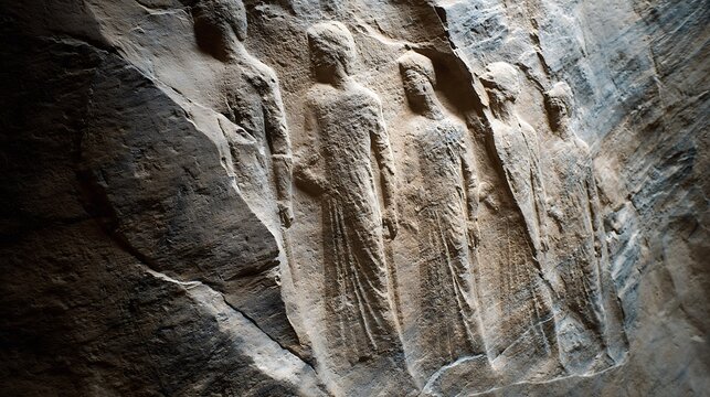 Ancient rock relief carvings of Persian figures in Naqsh e Rustam Iran.