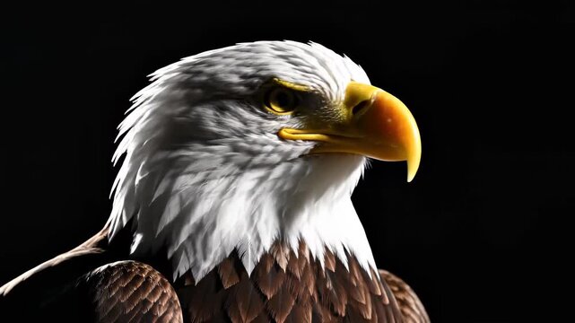 Majestic Bald Eagle Portrait Close-Up Against Black Background.