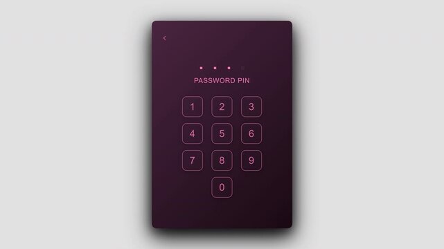 High tech numeric keypad interface for password pin entry with vibrant pink magenta glowing buttons and square input indicators for secure app access 4K UHD