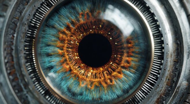 Extreme close-up of futuristic mechanical eye