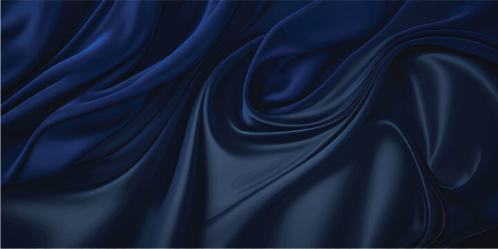 Abstract dark blue wavy fabric textile background.