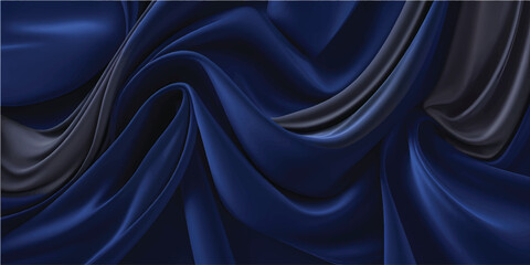 Dark royal blue satin fabric with elegant folds and silky texture.  Luxurious textile concept for interior and fashion design. For banner, wallpaper, and greeting card with copy space © FSompa
