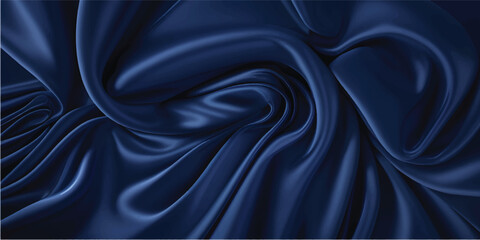 Fototapeta premium Elegant blue silk satin fabric background with smooth luxury texture and soft wavy drapery curves for fashion decoration material