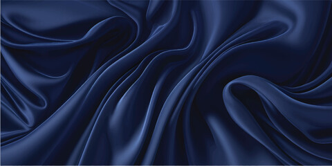 Obraz premium Elegant blue silk and satin fabric textile with soft waves and a smooth shiny texture creates a luxury dark material backdrop for fashion decoration and elegant patterns