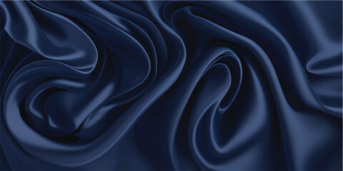 Obraz premium Smooth blue satin background with elegant rippled silk fabric texture creates a luxury textile backdrop featuring soft shiny waves and drapery curves