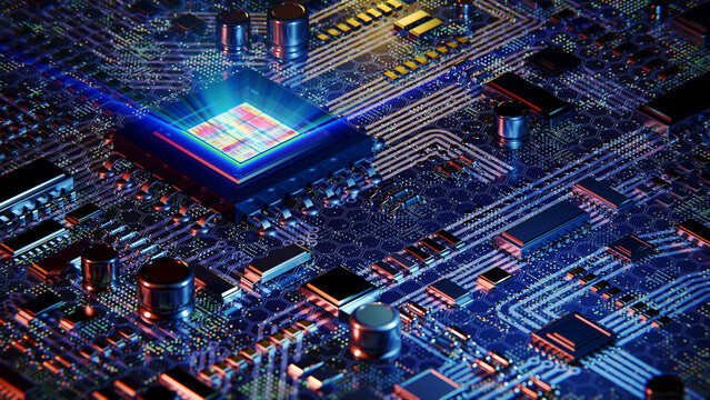 Printed Circuit Board Background. Technology Concept. 3D illustration