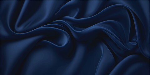 Obraz premium Smooth black and dark blue silk fabric background with elegant satin texture, featuring soft luxury drapery curves and a shiny silky material backdrop