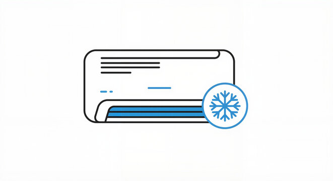 Air conditioning unit illustration with snowflake symbol for cooling  