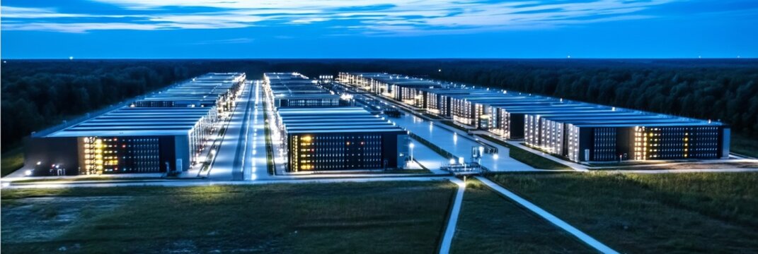 High-Tech Data Center with Rows of Servers and Networking Equipment in Advanced IT Infrastructure