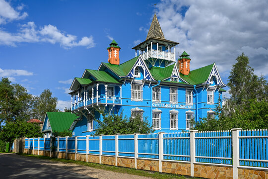 Carved wooden building of the Holy Temperance Society in Vyritsa, Leningrad region of Russia