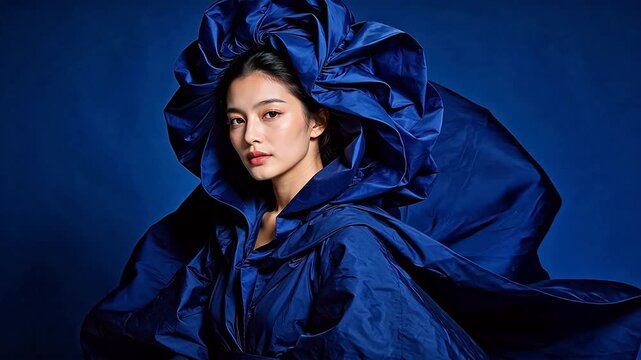 Woman in blue flowing garment