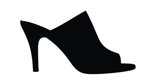 Black silhouette of a modern high heeled mule shoe isolated on white