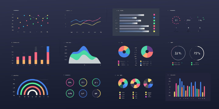 Abstract data visualization dashboard with colorful charts and graphs