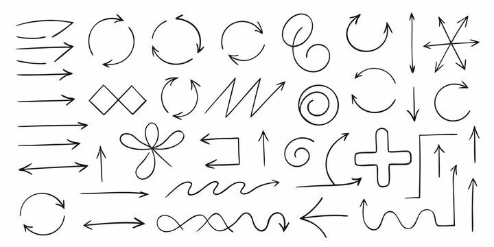 Collection of hand drawn arrows loops and directional sketches