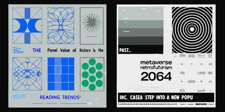 Abstract geometric designs with text elements a diptych composition