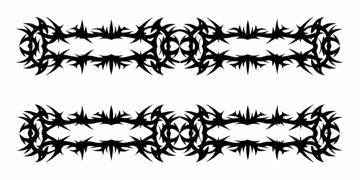 Two black tribal designs resembling thorny crowns or decorative borders