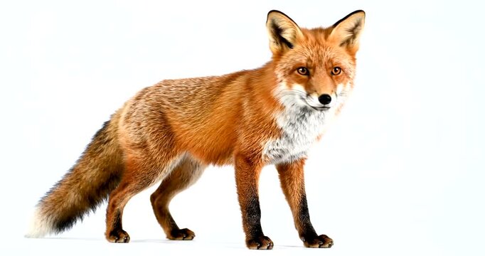 Stunning red fox standing against a clean white background.