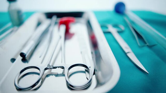 Surgical Instruments on Tray &ndash; Hospital Operation Tools
Close-up of sterilized surgical instruments on a tray in a hospital environment, representing surgery, medical procedures & healthcare equipment