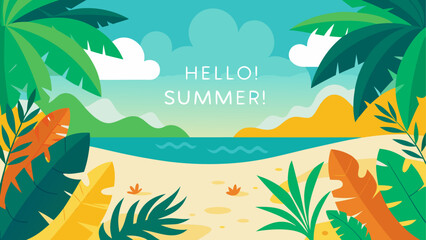 Obraz premium Tropical beach scene with palm trees and clear blue water