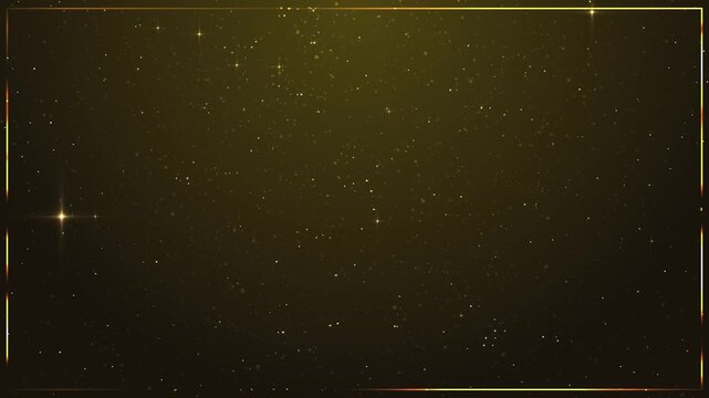 gold particles abstract frame border background with shining golden Floating Dust Particles Flare Bokeh Futuristic glittering in space center frame romantic celebrating love, passion, Valentines day