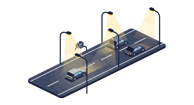 Smart city traffic monitoring with cameras and streetlights on highway