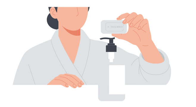 Woman in bathrobe holding bar soap above dispenser, hygiene and personal care concept