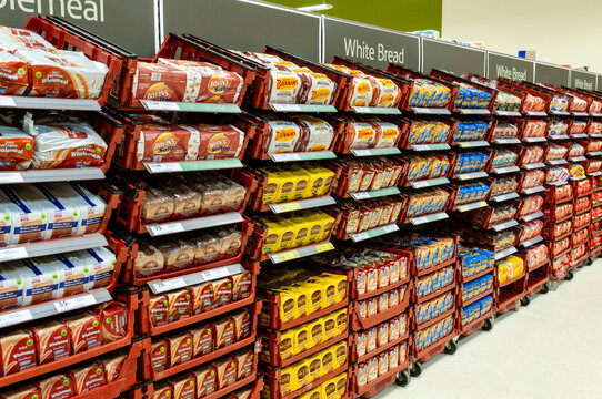 Bread in the bakery department of a Tesco store