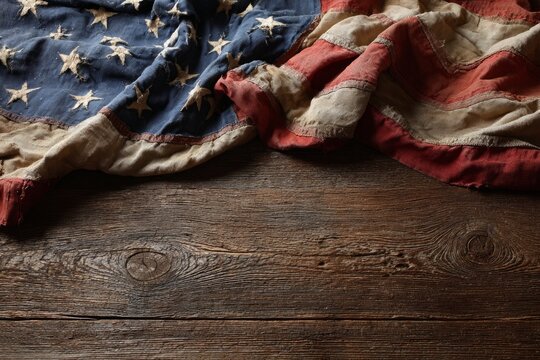 Rustic American flag on weathered wood