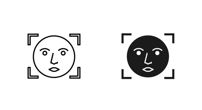 Facial recognition icons for biometric security, face ID scanning vector elements, digital identity verification and authentication symbols