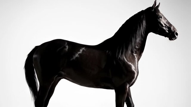 Majestic Black Horse Standing Proudly in Studio Portrait.
