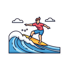 Fototapeta premium Man surfing on ocean wave with outstretched arms in red shirt