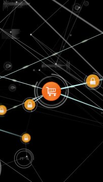 Vertical video: Cart icon pulsing from bright dot on HUD, linking locks and forming secure hub