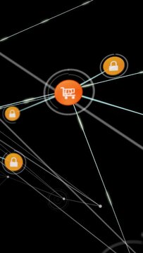Vertical video: Cyan streak hitting node causing orange cart pulsing and scaling showing safe links